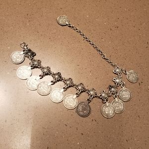 Antique silver coin ankle bracelet